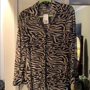 Animal print sheer long sleeve blouse